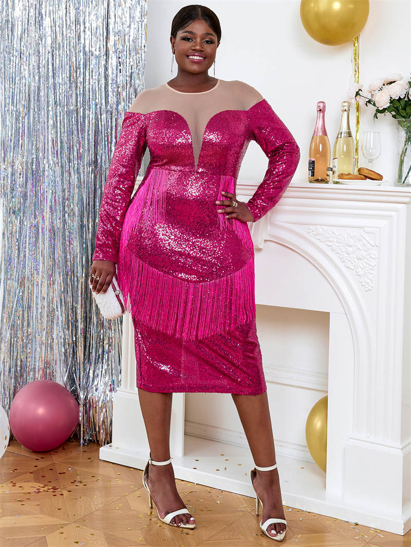 Elegant patchwork sequins tassel dresses