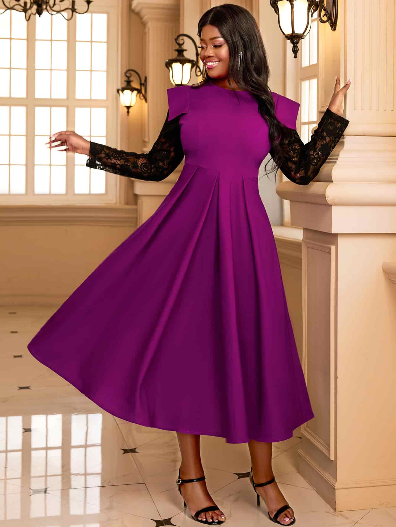 long lace midi dress