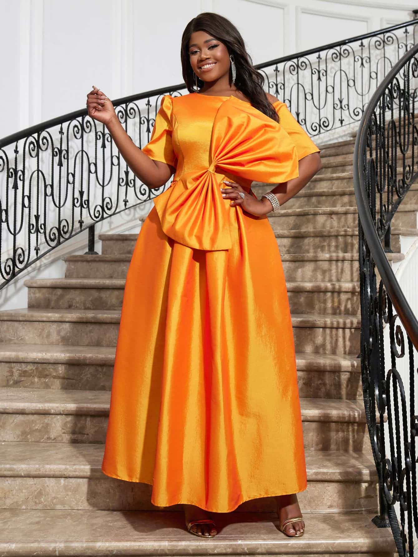 Oblique shoulder ankle length dress