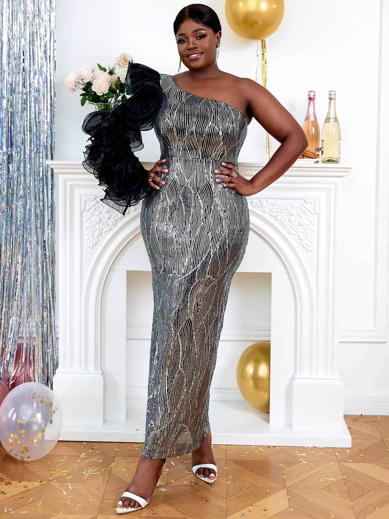 one shoulder long dress