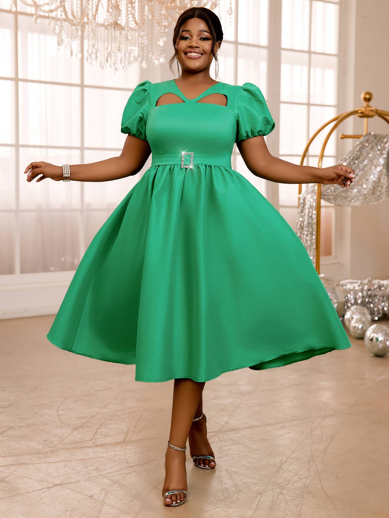 puff sleeve a line dress wholesale