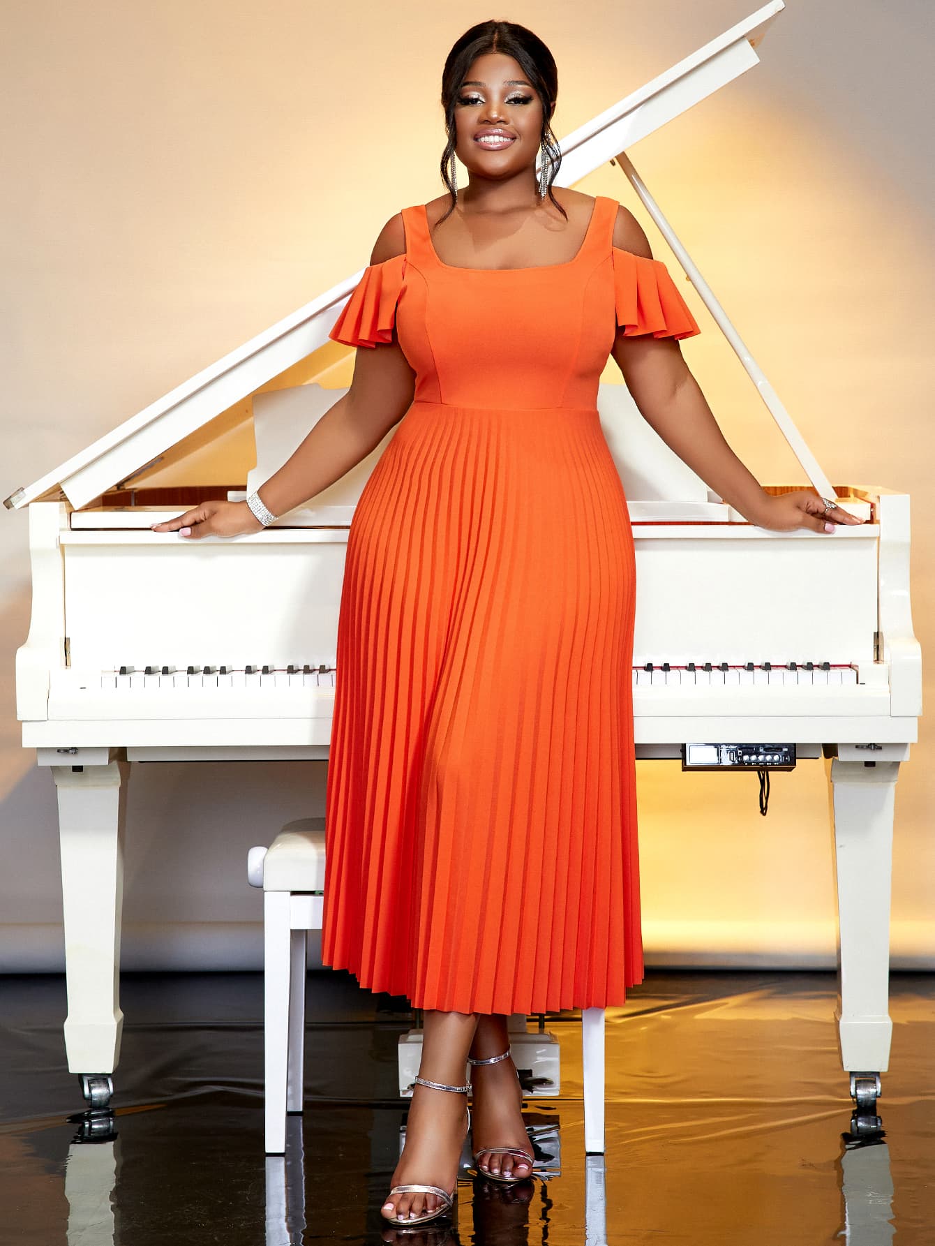 orange midi women dress